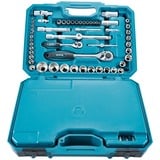 Makita Handwerkzeug-Set E-10883, 221-teilig blau, inkl. 2 Umschalt-Knarren, 1/4" und 1/2"