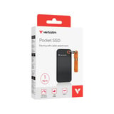 Verbatim Pocket SSD 1 TB, Externe SSD schwarz/orange, USB-C 3.2 Gen 2 (10 Gbit/s), mit Schlüsselring und Kabelhalter