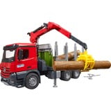 bruder 03669 Mercedes Benz Arocs Holztransport-LKW , Modellfahrzeug mit Ladekran, Greifer und 3 Baumstämmen