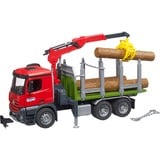 bruder 03669 Mercedes Benz Arocs Holztransport-LKW , Modellfahrzeug mit Ladekran, Greifer und 3 Baumstämmen