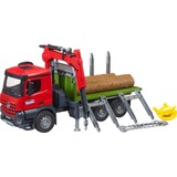 bruder 03669 Mercedes Benz Arocs Holztransport-LKW , Modellfahrzeug mit Ladekran, Greifer und 3 Baumstämmen