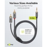 goobay Plus Audio Adapterkabel AUX 3,5mm Klinke > Stereo-Cinch Stecker schwarz/silber, 5 Meter