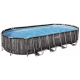 Bestway Power Steel Frame Pool-Set, 732cm x 366cm x 122cm, Schwimmbad dunkelbraun/blau, Holzdekor, mit Filterpumpe