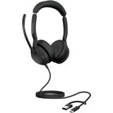 Jabra Evolve2 50, Headset schwarz, Microsoft Teams Version, Bluetooth 5.2, USB-C und USB-A, Stereo