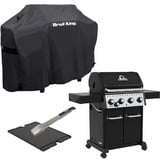 Broil King Gasgrill Crown 440 - BUNDLE schwarz, mit Seitenbrenner, inkl. Gussplatte, Schutzhülle und Grillzange