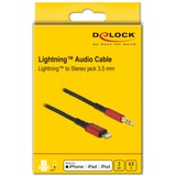 DeLOCK Audiokabel 8Pin Lightning Stecker > Klinkenstecker 3,5mm 3Pin schwarz/rot, 50cm