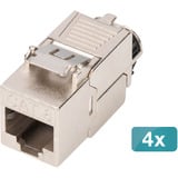 Digitus Keystone-Modul Cat. 8.1, geschirmt, 4 Stück silber, werkzeugfreier Montageanschluss