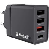 Verbatim Ladegerät 30W, 1x USB-C , 3x USB-A schwarz, PD 3.0, QC 3.0