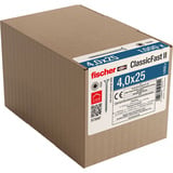 fischer Spanplattenschraube ClassicFast II 4,0x25 Senkkopf TX 1000 Stück, mit Vollgewinde, verzinkt