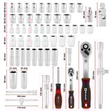 EINHELL Werkzeug-Pad Stecknüsse und Ratschen in E-Case-Einleger, Werkzeug-Set 60-teilig