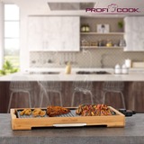 ProfiCook Teppanyaki-Grill TYG 1143, Elektro-Grillplatte schwarz/holz, 2.200 Watt