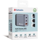 Verbatim GaN-Ladegerät 65W, 1x USB-A , 2x USB-C grau, PD 3.0, QC 3.0