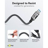 goobay Ethernet-Kabel USB-A 3.2 Gen1 Stecker > RJ-45 Stecker, LAN-Adapter schwarz/silber, 1,5 Meter, geflochtener Textilmantel