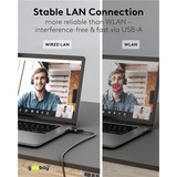 goobay Ethernet-Kabel USB-A 3.2 Gen1 Stecker > RJ-45 Stecker, LAN-Adapter schwarz/silber, 1,5 Meter, geflochtener Textilmantel