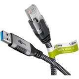 goobay Ethernet-Kabel USB-A 3.2 Gen1 Stecker > RJ-45 Stecker, LAN-Adapter schwarz/silber, 1,5 Meter, geflochtener Textilmantel