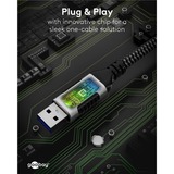 goobay Ethernet-Kabel USB-A 3.2 Gen1 Stecker > RJ-45 Stecker, LAN-Adapter schwarz/silber, 1,5 Meter, geflochtener Textilmantel