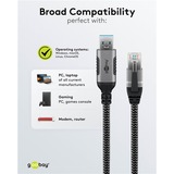 goobay Ethernet-Kabel USB-A 3.2 Gen1 Stecker > RJ-45 Stecker, LAN-Adapter schwarz/silber, 1,5 Meter, geflochtener Textilmantel
