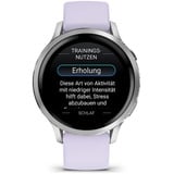 Garmin Venu 4 - 41 mm, Smartwatch silber/grau, Silikon-Armband in lavendelblau