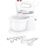 Bosch Home Handmixer CleverMixx MFQ2600W weiß/rot, 375 Watt, mit Schüssel und Geräteständer