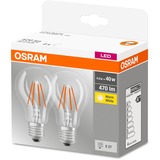 LEDVANCE OSRAM LED BASE FILAMENT CLA 40 4W/827 E27 M2, LED-Lampe Doppelpack, ersetzt 40 Watt, Filament