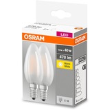 LEDVANCE OSRAM LED Base RETRO CLB 40 4W/827 E14 M2, LED-Lampe Doppelpack, ersetzt 40 Watt, matt