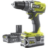 Ryobi ONE+ Akku-Bohrschrauber R18DD3-252S, 18Volt grün/schwarz, 1x Li-Ionen Akku 2,0Ah, 1x Li-Ionen Akku 5,0Ah