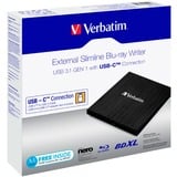 Verbatim Externer Slimline, externer Blu-ray-Brenner schwarz, USB 3.2 Gen 1 (Typ-C)