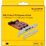 DeLOCK PCIe x4 > 1x USB 3.2 Gen 2 USB-C,+ 2xUSB-A, 1x intern USB 3.2 Gen 1, Schnittstellenkarte 