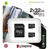 Kingston Canvas Select Plus 32 GB microSDHC, Speicherkarte schwarz, 2er-Pack, UHS-I U1, Class 10, V10, A1