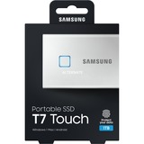 SAMSUNG Portable SSD T7 Touch 1 TB, Externe SSD silber, USB-C 3.2 Gen 2 (10 Gbit/s), extern