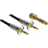 DeLOCK Klinkenkabel 3,5mm 3Pin Stecker > 3,5mm 3Pin Stecker schwarz, 0,5 Meter, mit zwei 6,35mm Schraubadaptern