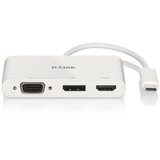 D-Link USB Adapter, USB-C Stecker > VGA + HDMI + DisplayPort Buchse weiß