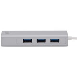 Digitus USB 3.2 Gen 1 Multiport-Hub, USB-C Stecker > 3x USB-A Buchse + RJ-45 Buchse, USB-Hub weiß/silber, 20cm, Gigabit LAN