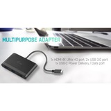 i-tec USB 3.2 Gen 1 Multiport-Hub, USB-C Stecker > 2x USB-A Buchse + HDMI Buchse, Adapter schwarz, 13cm, PD, Travel Adapter