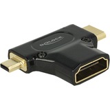 DeLOCK HDMI-A Buchse > HDMI-Mini C + HDMI-Micro D Stecker, Adapter schwarz, High Speed HDMI mit Ethernet