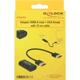 DeLOCK HDMI-A Buchse > VGA Buchse, Adapter schwarz, mit 15cm HDMI-Kabel