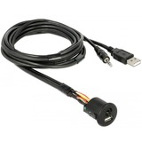 DeLOCK Kabel USB A + 3,5mm 4Pin Klinke Stecker > Einbaubuchse USB A + 3,5mm 4Pin Klinkenbuchse schwarz, 1,5 Meter