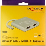 DeLOCK Splitter USB Type-C > 1x HDMI + 1x Displayport 4K, Video-Splitter silber, 10cm