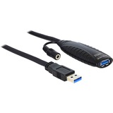 DeLOCK USB 3.0 Verlängerung, aktiv, Verlängerungskabel schwarz, 10m, mit DC Strombuchse
