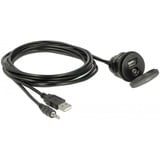 DeLOCK USB Verlängerungskabel, USB A + 3,5mm Klinkenstecker > USB A + 3,5mm Klinkenbuchse schwarz, 2 Meter, mit Einbaubuchse