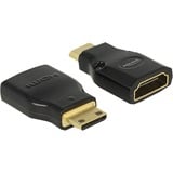 DeLOCK mini HDMI-C Stecker > HDMI-A Buchse 4K, Adapter schwarz, High Speed HDMI mit Ethernet