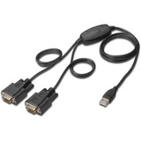 Digitus Adapter USB > 2x Seriell RS232 schwarz, 1,5 Meter