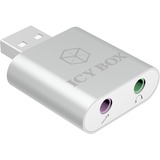 ICY BOX USB 2.0 Adapter, USB-A Stecker > 3,5mm 3Pin + 3,5mm 2Pin Klinkenbuchse silber