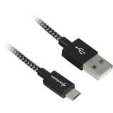 Sharkoon USB 2.0 Kabel, USB-A Stecker > Micro-USB Stecker schwarz/grau, 3 Meter, gesleevt