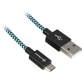 Sharkoon USB 2.0 Kabel, USB-A Stecker > Micro-USB Stecker schwarz/hellblau, 2 Meter, gesleevt