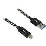 Sharkoon USB 3.2 Gen 2 Kabel, USB-A Stecker > USB-C Stecker schwarz/grau, 0,5 Meter, gesleevt