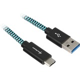 Sharkoon USB 3.2 Gen 2 Kabel, USB-A Stecker > USB-C Stecker schwarz/hellblau, 0,5 Meter, gesleevt
