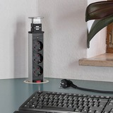 Brennenstuhl Tower Power USB-Charger, 3-fach Steckdose, Steckdosenleiste schwarz/silber, versenkbare Tischsteckdose