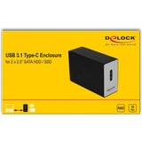 DeLOCK Externes USB 3.1 Type-C Gehäuse für 2 x 2.5″ SATA HDD / SSD, Laufwerksgehäuse schwarz/grau, mit RAID