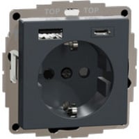 Merten Schutzkontakt Steckdose mit USB Ladegerät, Unterputz, 16 Ampere, 250 Volt, Typ F anthrazit, Retail
